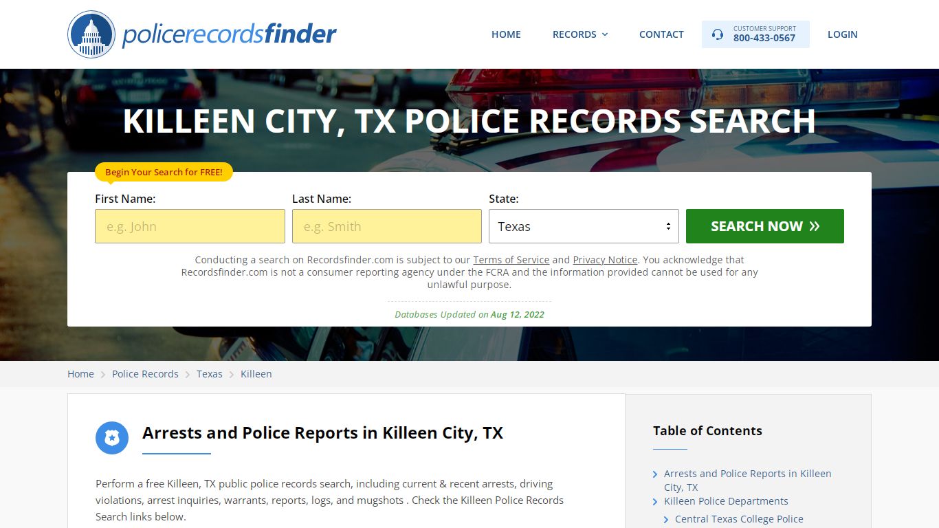 KILLEEN CITY, TX POLICE RECORDS SEARCH - RecordsFinder